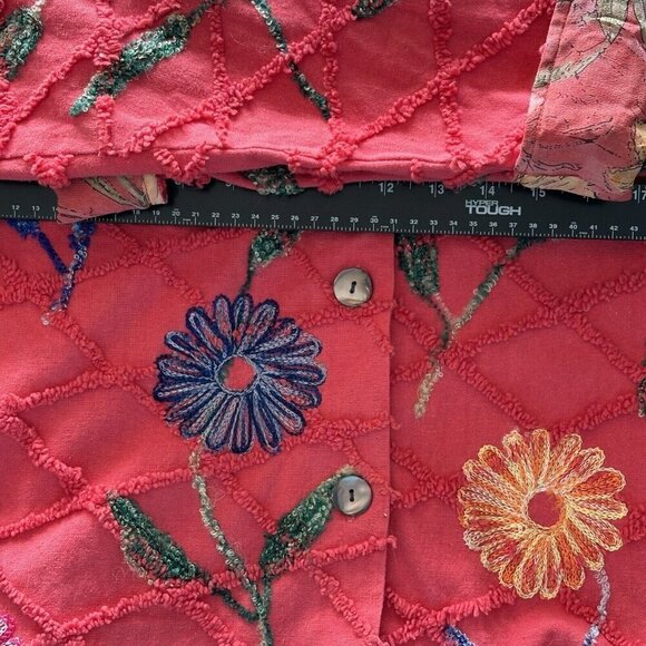 Vintage Tantrum Women’s Large Cotton Chenille Embroidered Coral Button Up Jacket - Picture 11 of 16